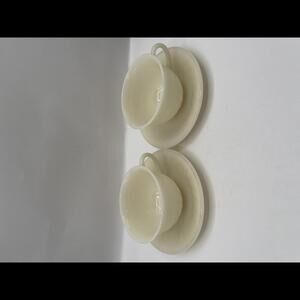 Vintage Anchor Hocking Fire-King White Swirl Milk Glass Tea Cup Saucer